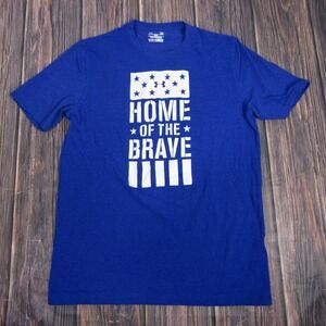 Under Armour Mens Large Blue Tee T Shirt USA Home Of The Brave Gym Workout